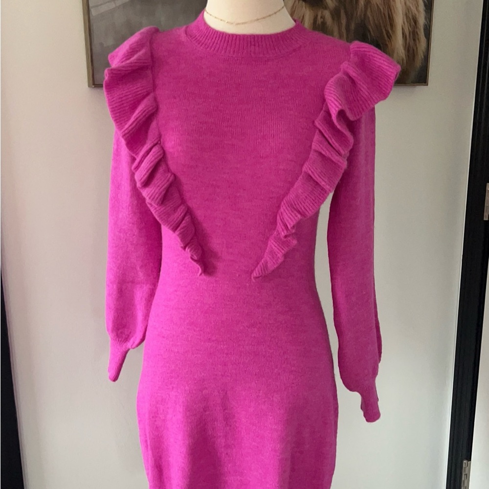 Fate (from Vici) hot pink ruffle sweater dress - Picture 2 of 6